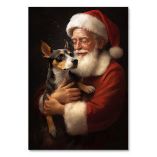 Rat Terrier With Santa Claus Festive Christmas Table Number