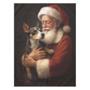 Rat Terrier With Santa Claus Festive Christmas  Tablecloth
