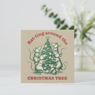 Rat-ting Around The Christmas Tree Funny Xmas Rat Holiday Card