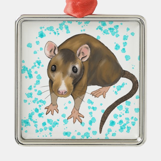Rat Watercolour Metal Tree Decoration (Front)