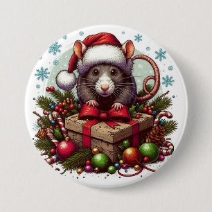 Rat wearing santa hat Christmas presents Art 7.5 Cm Round Badge