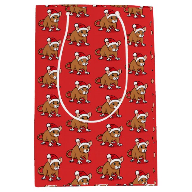 Rat wearing  santa hat medium gift bag (Front)