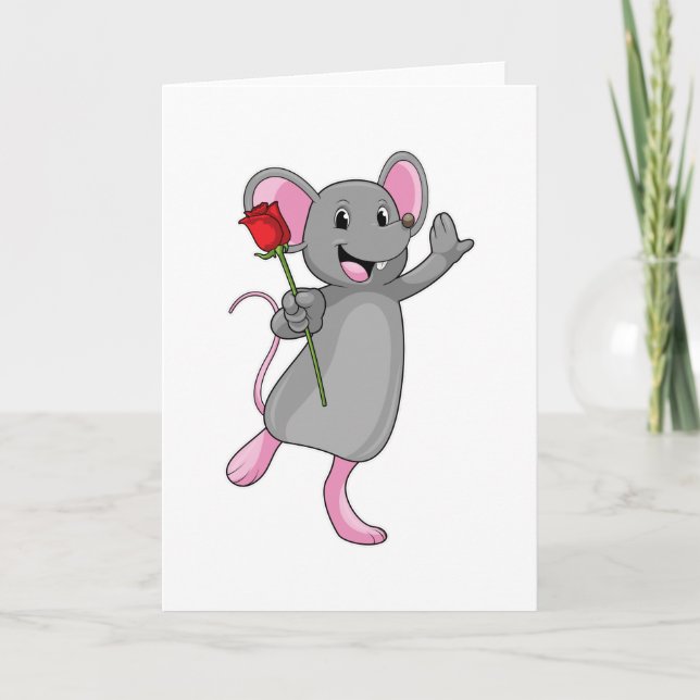 Rat with Rose Flower Card (Front)