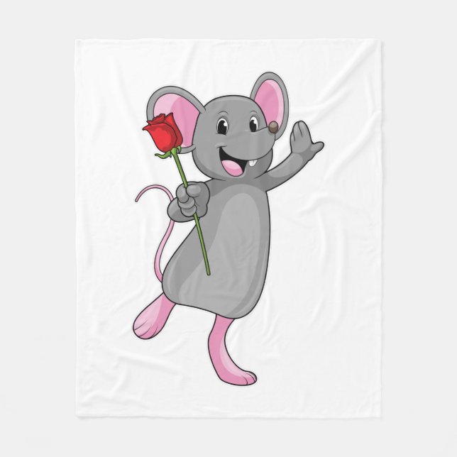 Rat with Rose Flower Fleece Blanket (Front)