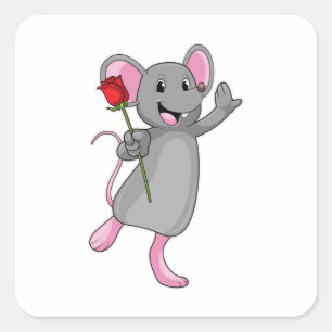 Rat with Rose Flower Square Sticker