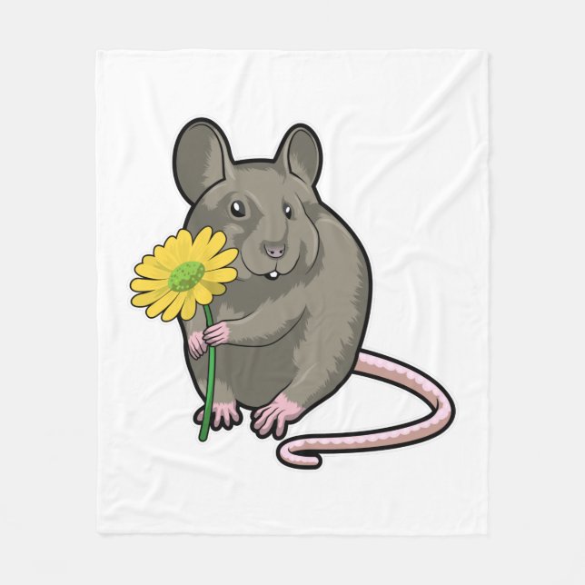 Rat with yellow Flower Fleece Blanket (Front)