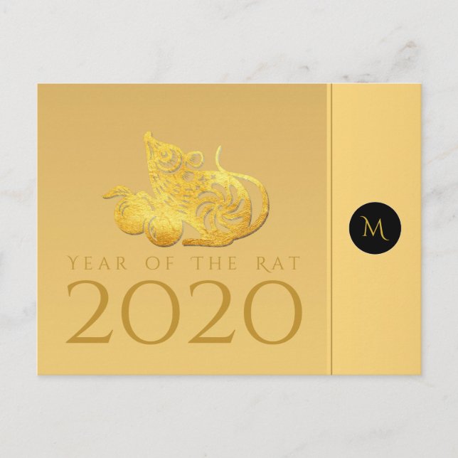 Rat Year 2020 fruits Elegant Monogram Postcard (Front)