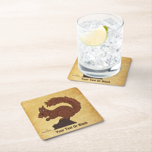 Ratatöskr, Norse/Viking Squirrel Square Paper Coaster (Insitu)