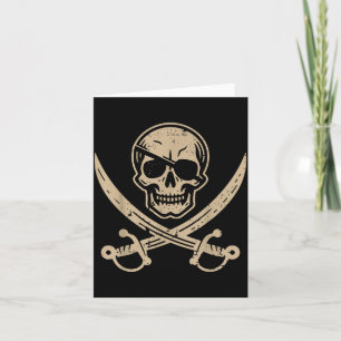 Rate Skull Eyepatch Crossed Swords Vintage Men Wom Card
