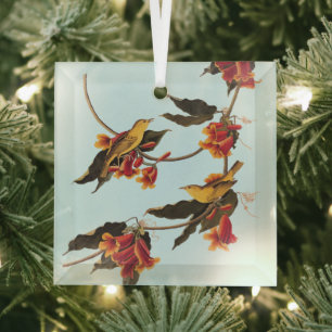 Rathbone's Warbler Song Bird on Crossvine Glass Tree Decoration