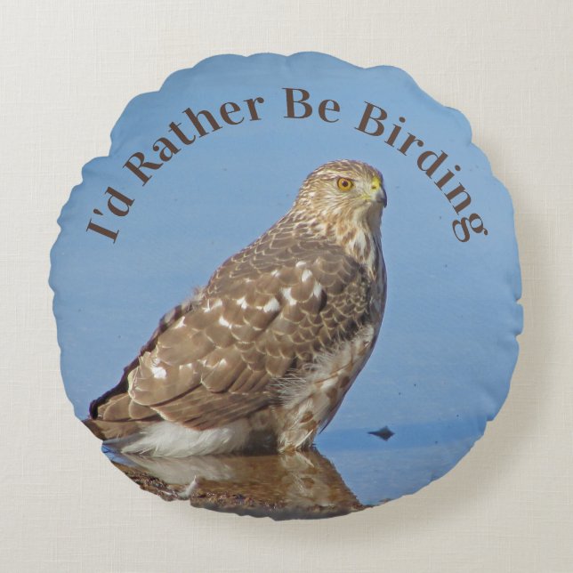 Rather Be Birding Hobby Raptor Bird Hawk Birder Round Cushion (Front)