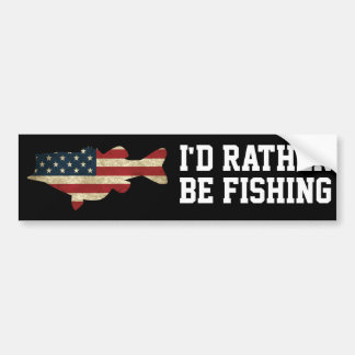 Rather Be Fishing American Flag Bass  Bumper Sticker