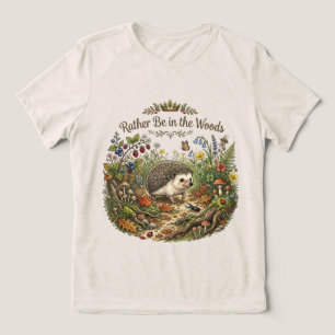 Rather Be in the Woods Cute Hedgehog Cottagecore Tri-Blend Shirt