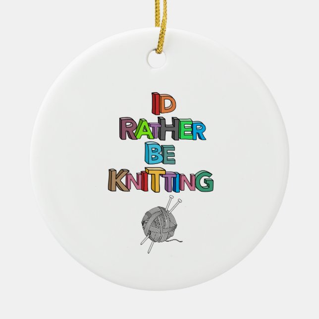 Rather be knitting ceramic tree decoration (Front)