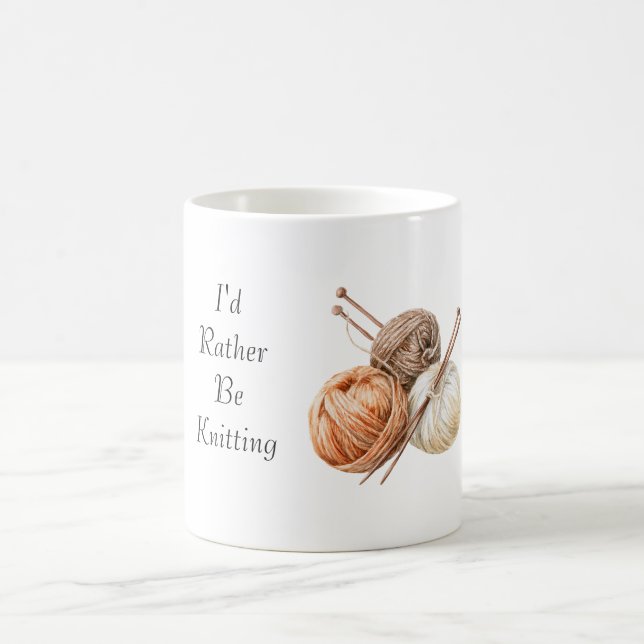 Rather Be Knitting Orange Brown Cream Yarn Coffee Mug (Center)