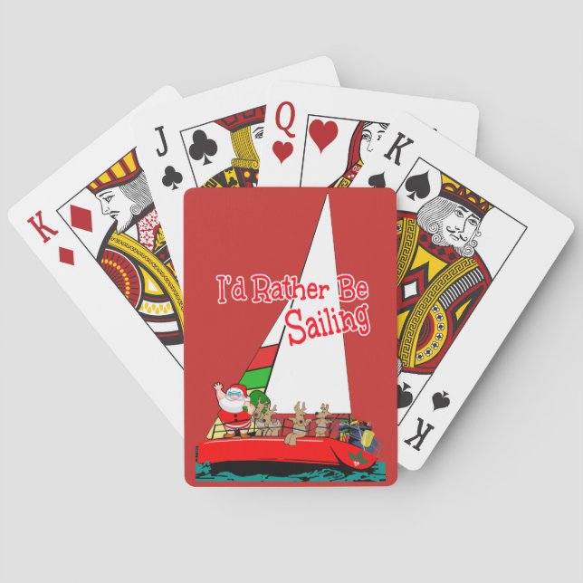 Rather be Sailing at Christmas with Santa in Boat Playing Cards (Back)