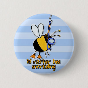 rather bee snorkelling 6 cm round badge