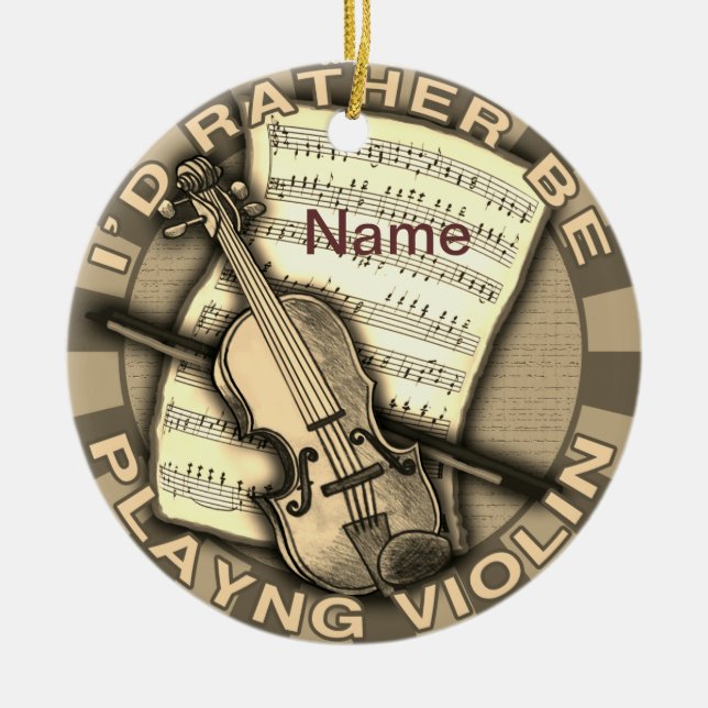 Rather Play Violin Ceramic Tree Decoration (Front)