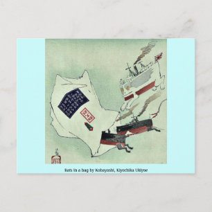 Rats in a bag by Kobayashi, Kiyochika Ukiyoe Postcard