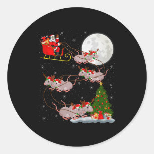 Rats Santa Sleigh Flying Funny Magical Christmas P Classic Round Sticker