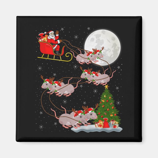 Rats Santa Sleigh Flying Funny Magical Christmas P Magnet (Front)