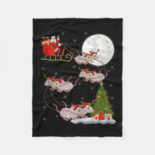 Rats Santa Sleigh Flying Funny Magical Christmas T Fleece Blanket