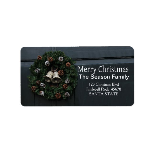 Rattan clock wreath Merry Christmas  address label (Front)