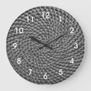 Rattan Wicker Boho Monogram Basketweave   Large Cl Large Clock