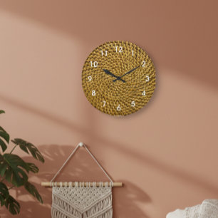 Rattan Wicker Boho Monogram Basketweave   Large Clock