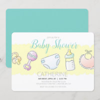 Rattle, Bottle, Diaper, Bib and Pacifier Shower