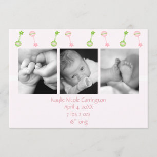 Rattle n Roll Birth Annoucement (pink) Announcement