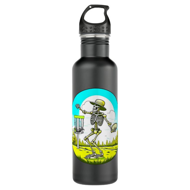 Rattle Those Chains | Disc Golfing Skeleton 710 Ml Water Bottle (Front)