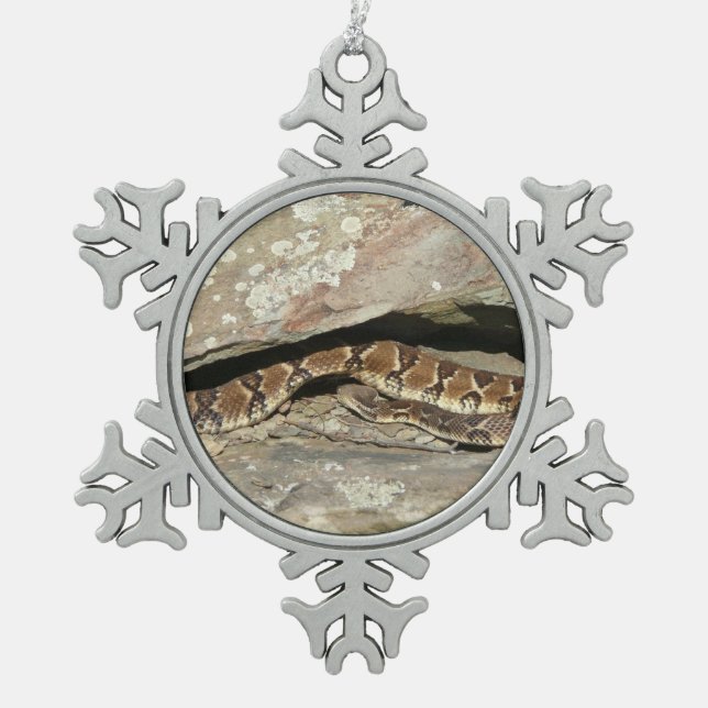 Rattlesnake at Shenandoah National Park Snowflake Pewter Christmas Ornament (Front)