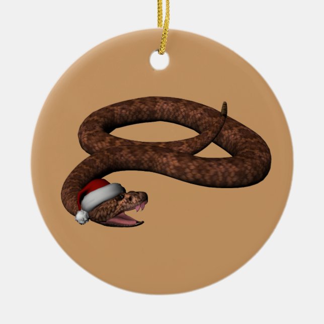 Rattlesnake With Santa Hat Ceramic Tree Decoration (Front)
