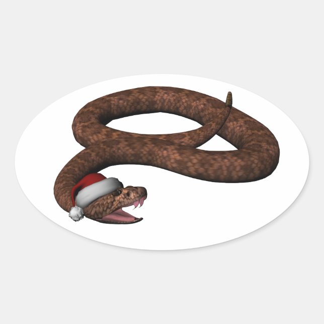 Rattlesnake With Santa Hat Oval Sticker (Front)
