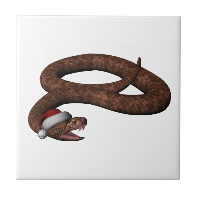 Rattlesnake With Santa Hat Tile (Front)