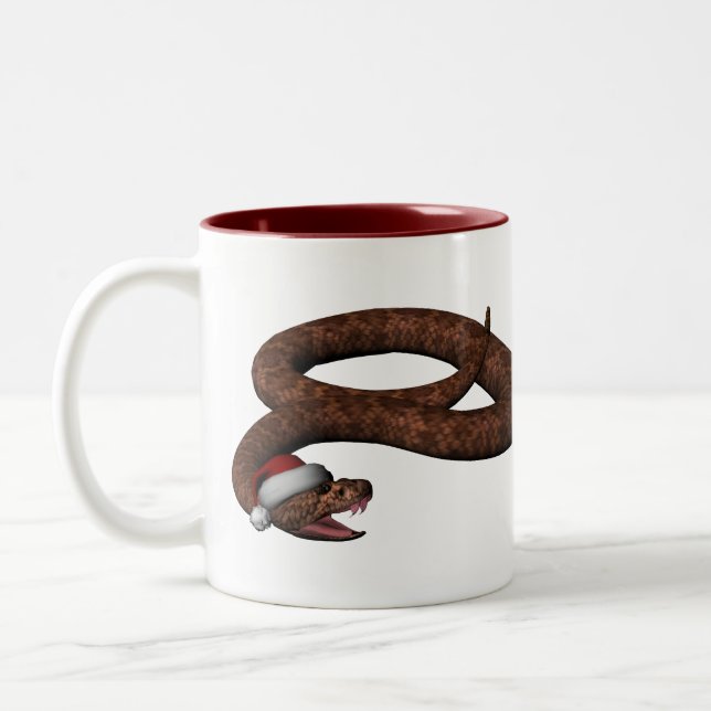 Rattlesnake With Santa Hat Two-Tone Coffee Mug (Left)