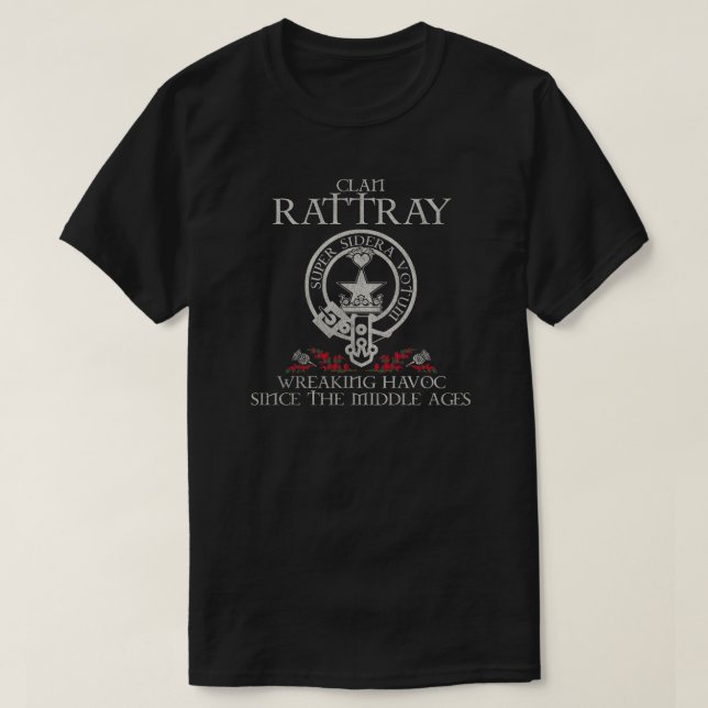 Rattray Clan crest Scottish surname tartan Thistle T-Shirt (Design Front)