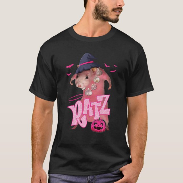 RATZ Pink Meme Pumpkin Halloween Funny Premium Cos T-Shirt (Front)