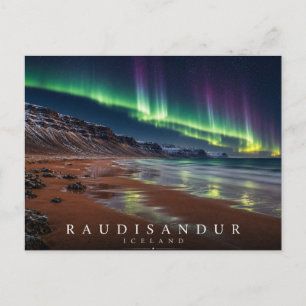Rauðasandur Red Sand Beach Iceland Aurora Postcard