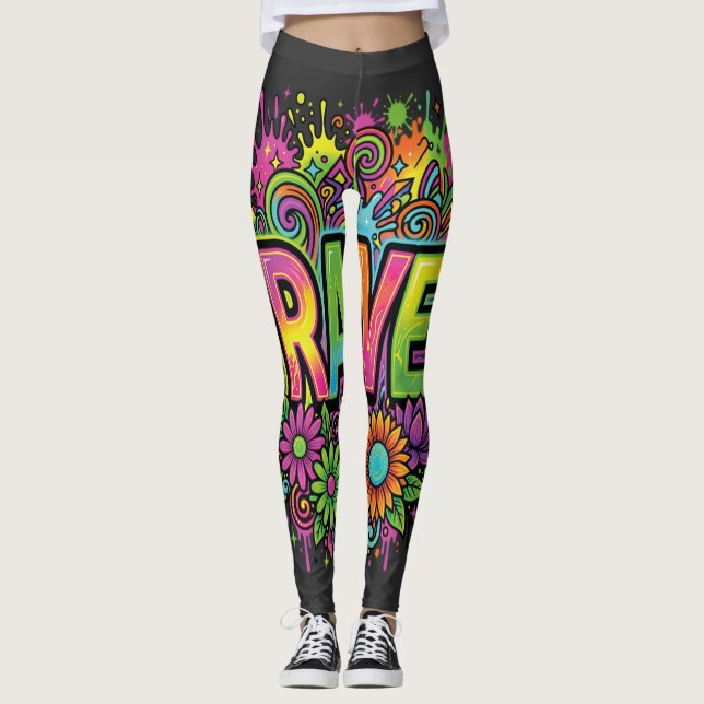 RAVE Neon Flowers Leggings (Front)