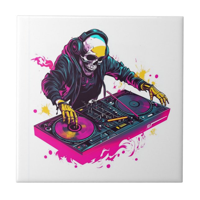 Rave Skull � EDM Party Skeleton DJ Tile (Front)