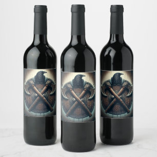 Raven and Axes – Norse Warrior Shield Wall Art Wine Label