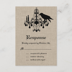 Raven and Damask on Burlap RSVP Card