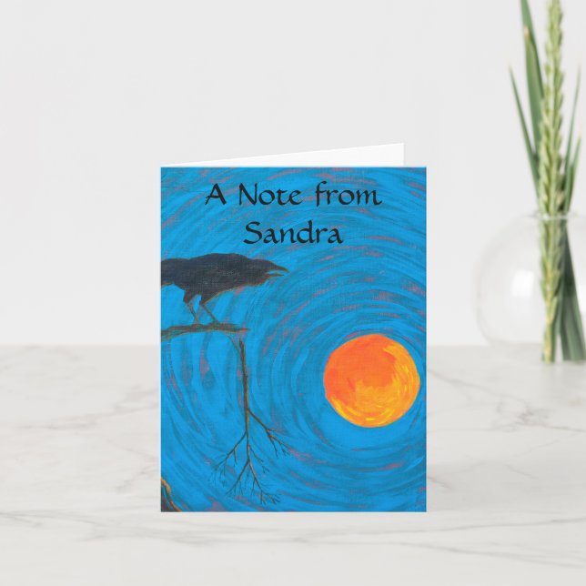 Raven and Full Moon Note Card (Front)