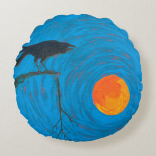 Raven and Full Moon Round Cushion