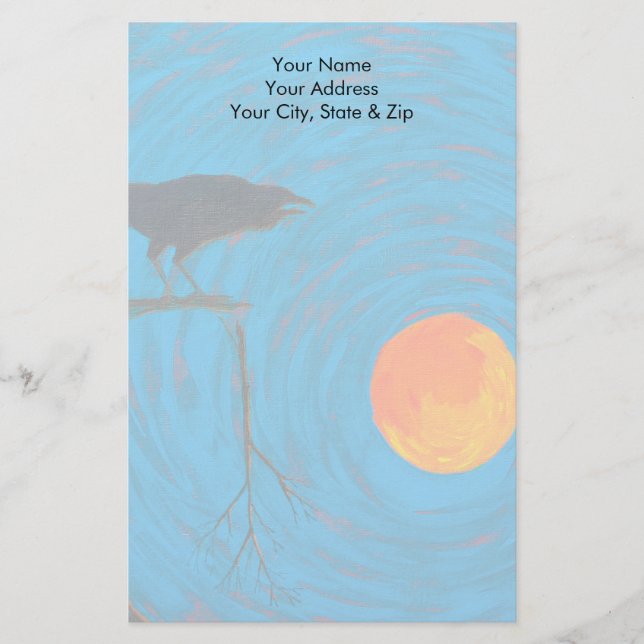 Raven and Full Moon Stationery (Front)