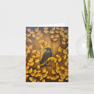 Raven and Gingko Leaves Card