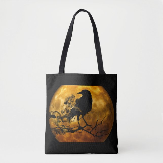 Raven and harvest moon fall tote bag (Front)