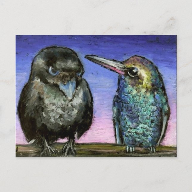 Raven and humming bird postcard (Front)